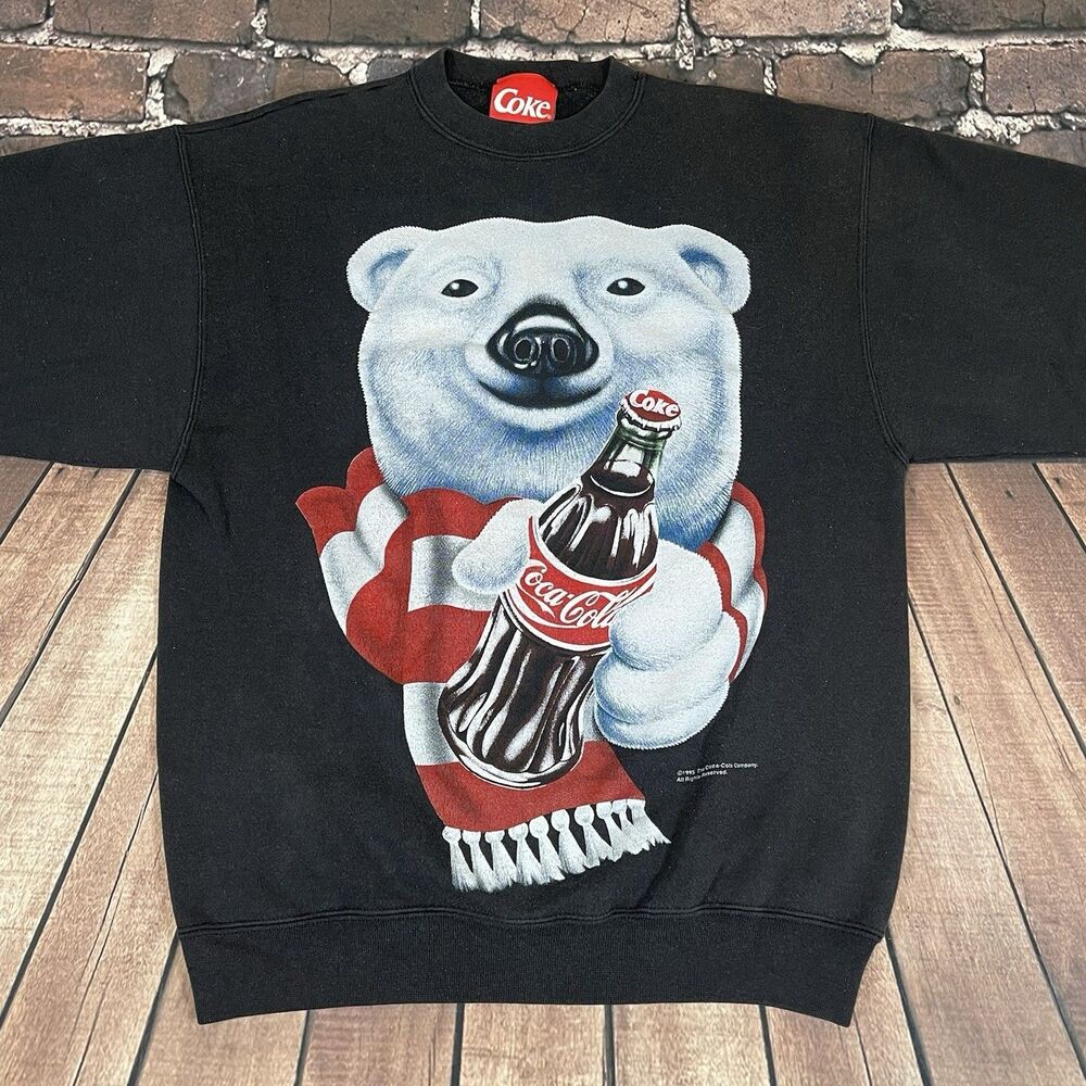 Vintage 1995 Coca Cola Coke Soda Polar Bear Crewneck Sweatshirt Sz L Retro USA - Picture 7 of 14